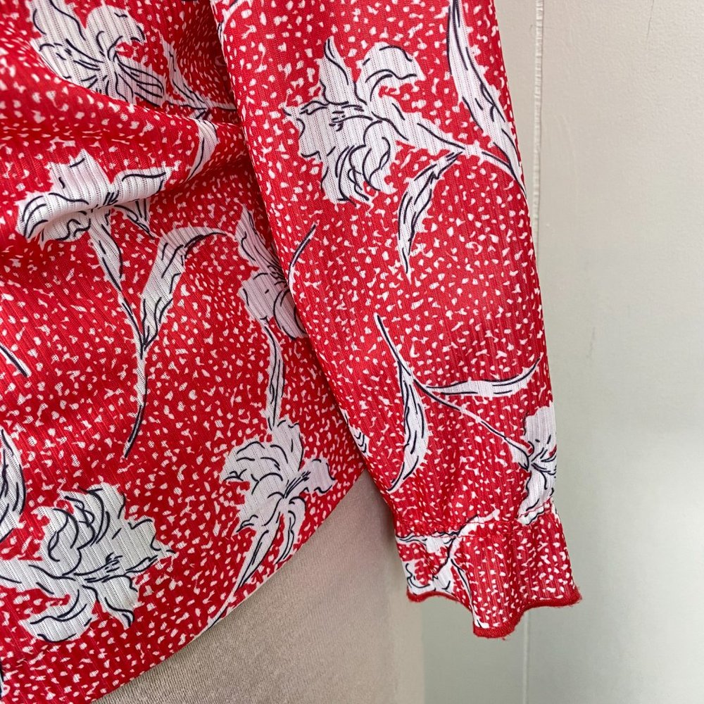 Vintage Vayola Red w/ White Florals Button Down - Picture 3 of 6
